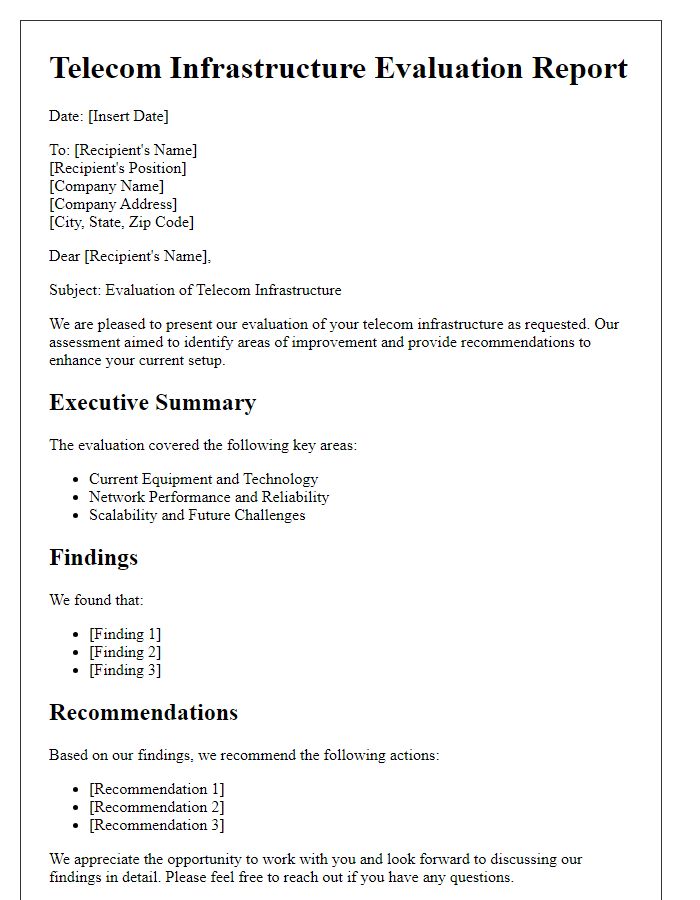 Letter template of telecom infrastructure evaluation