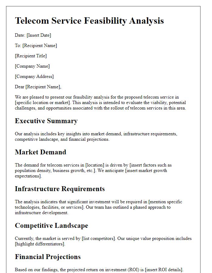 Letter template of telecom service feasibility analysis