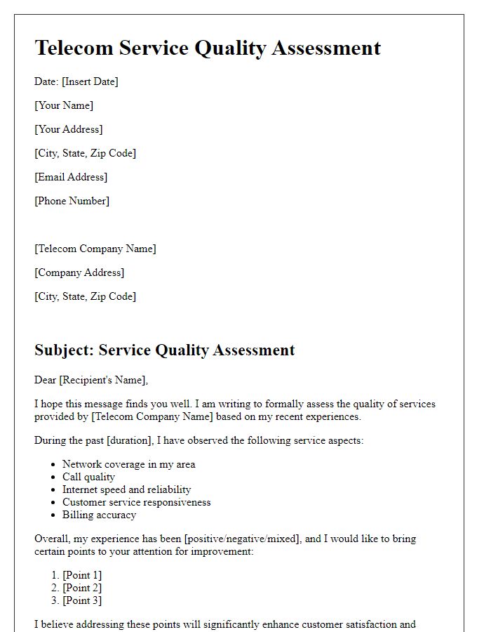 Letter template of telecom service quality assessment