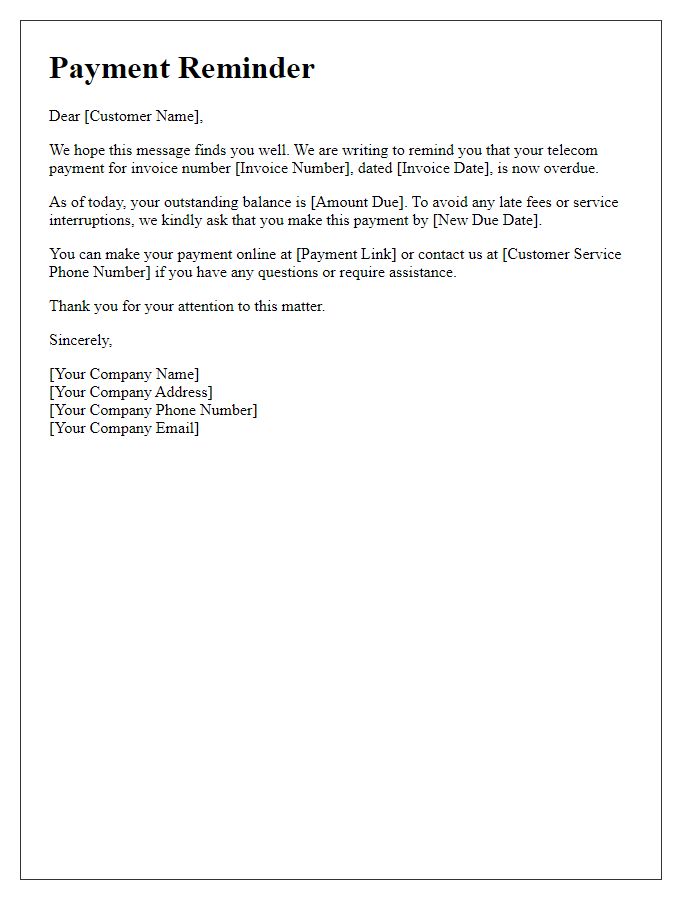Letter template of overdue telecom payment reminder