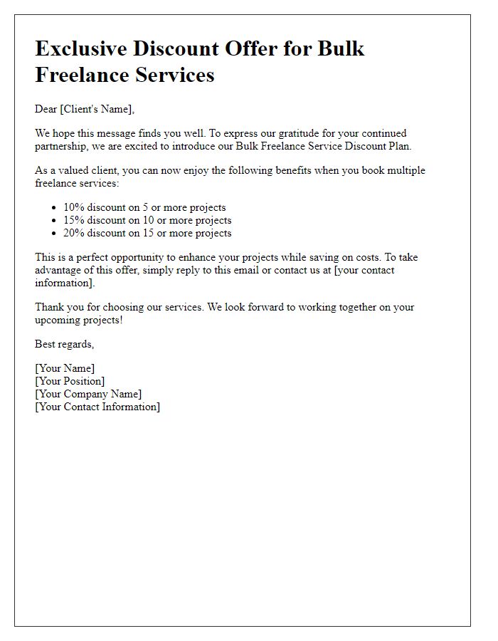 Letter template of bulk freelance service discount plan