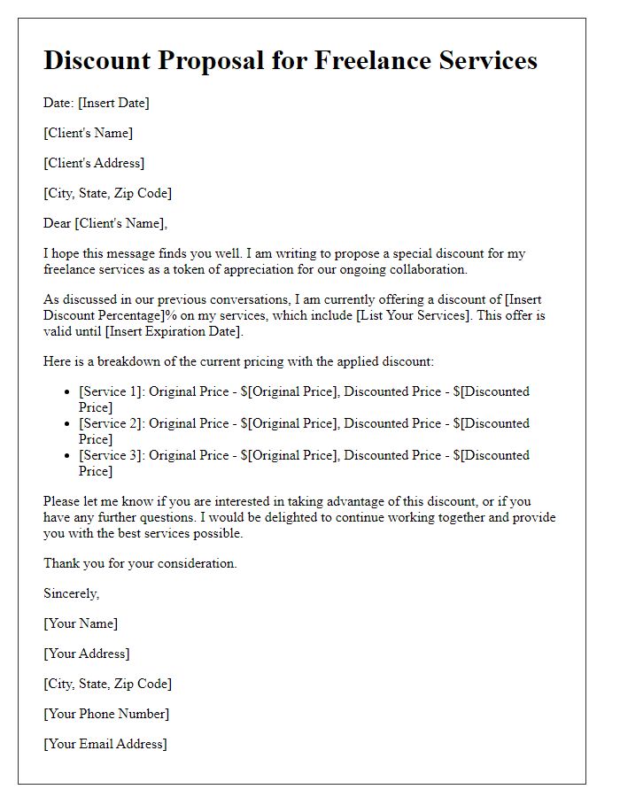 Letter template of freelance service discount proposal