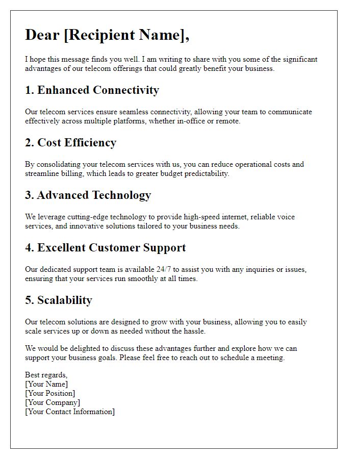 Letter template of telecom offerings advantages explanation