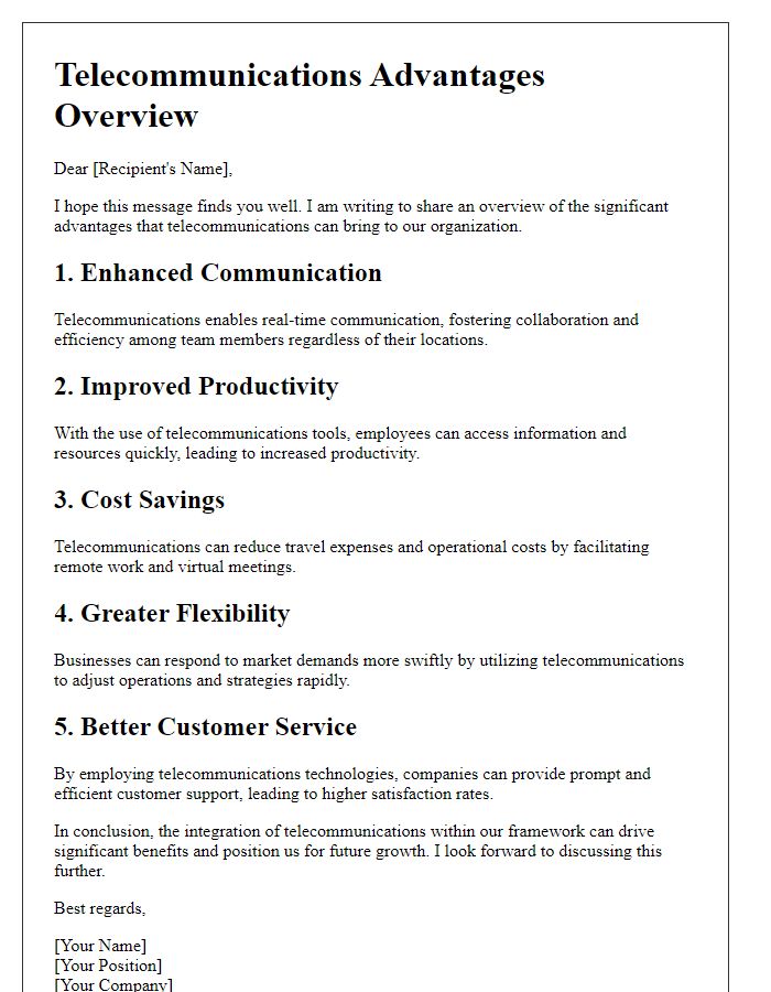 Letter template of telecommunications advantages overview