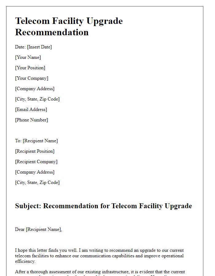 Letter template of telecom facility upgrade recommendation