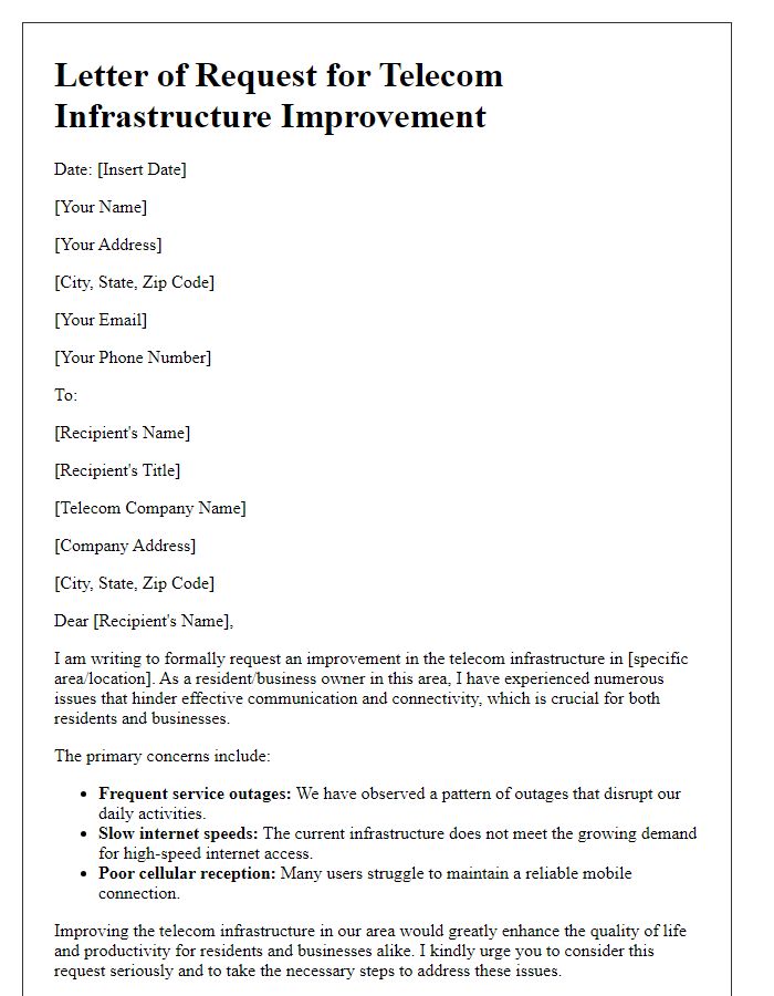 Letter template of telecom infrastructure improvement request