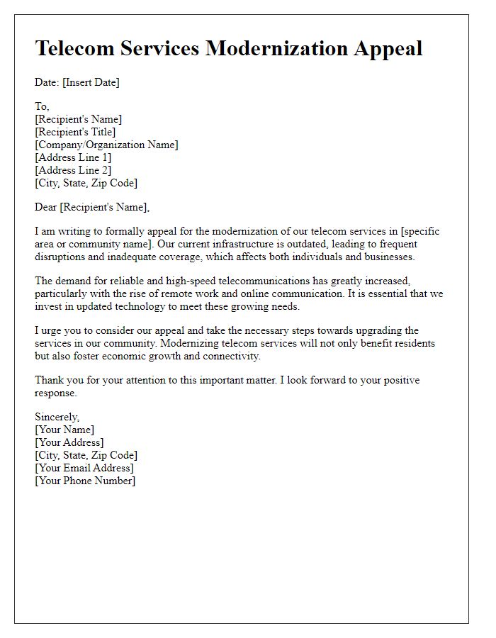 Letter template of telecom services modernization appeal