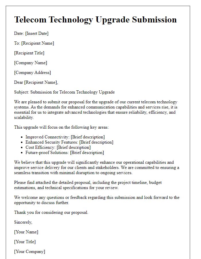 Letter template of telecom technology upgrade submission