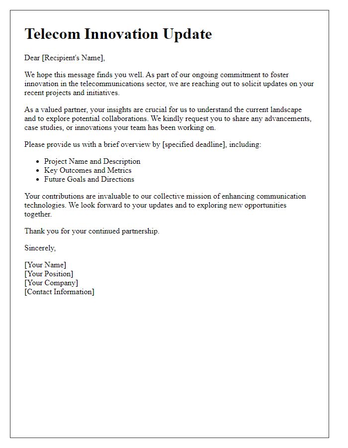 Letter template of telecom innovation update solicitation