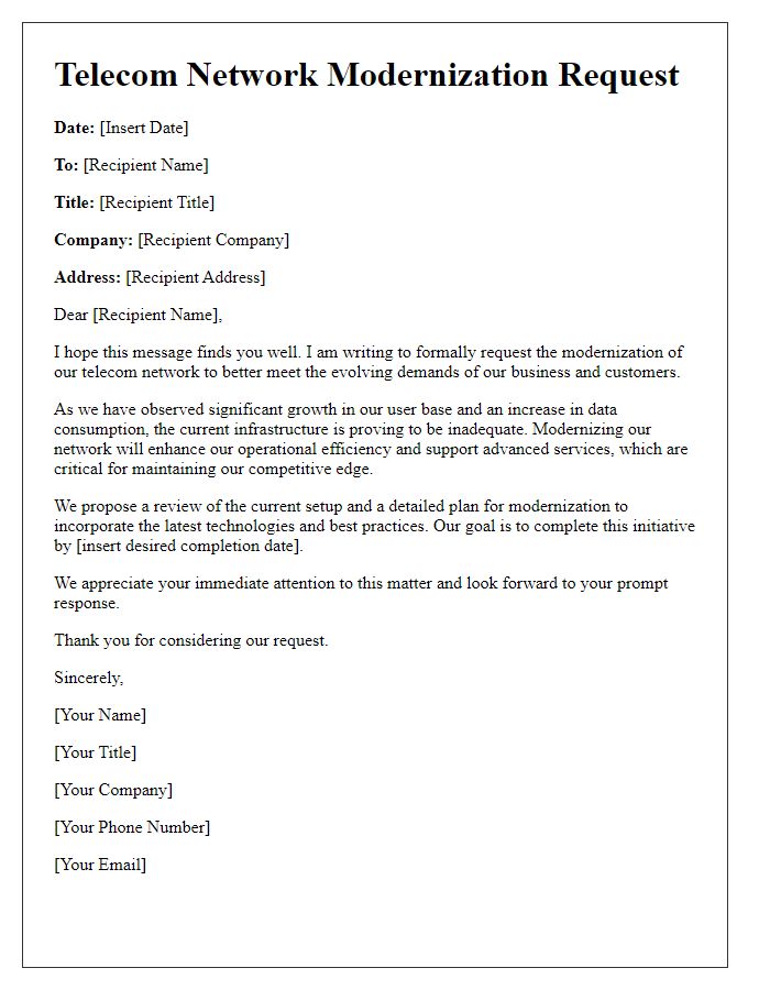 Letter template of telecom network modernization request