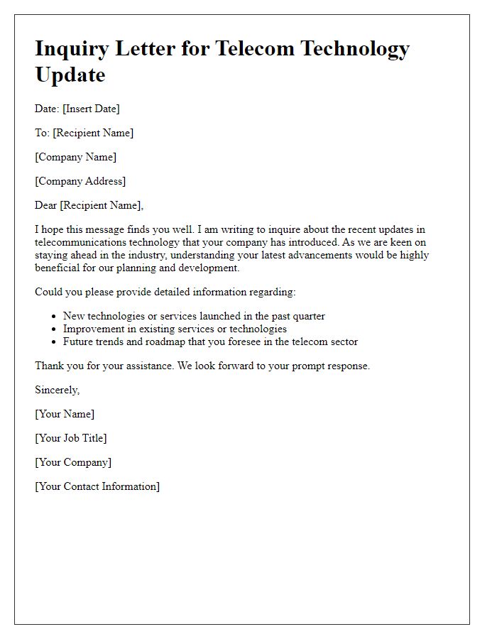 Letter template of telecom technology update inquiry