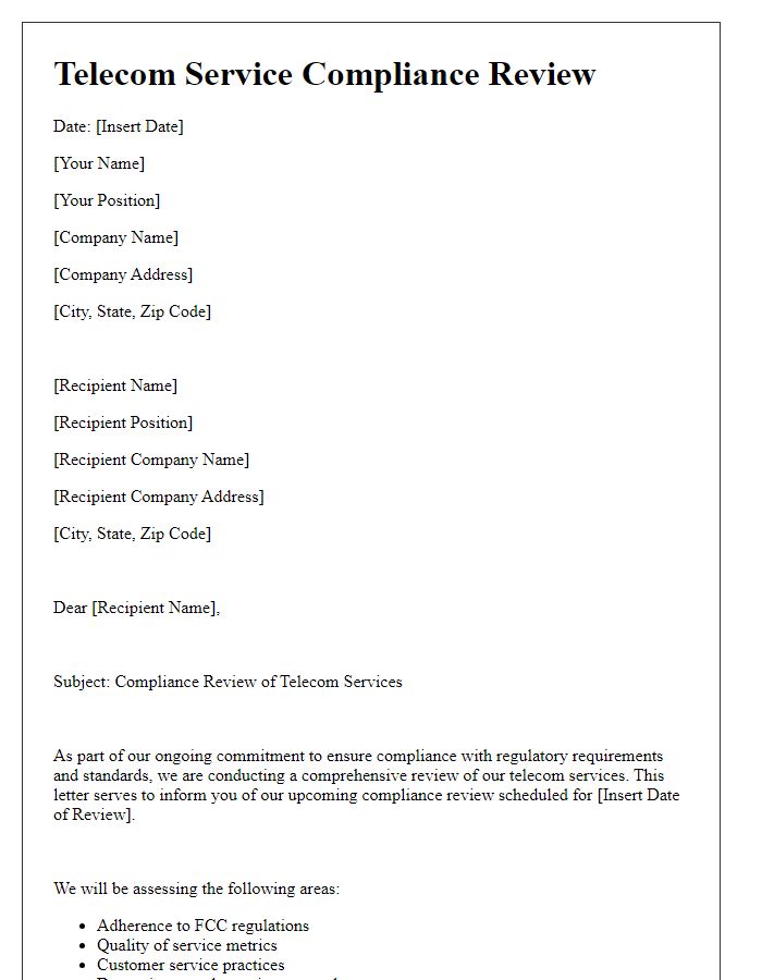 Letter template of telecom service compliance review.