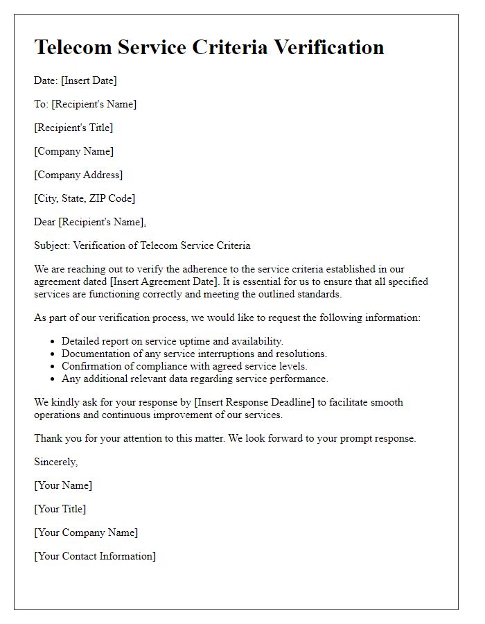 Letter template of telecom service criteria verification.