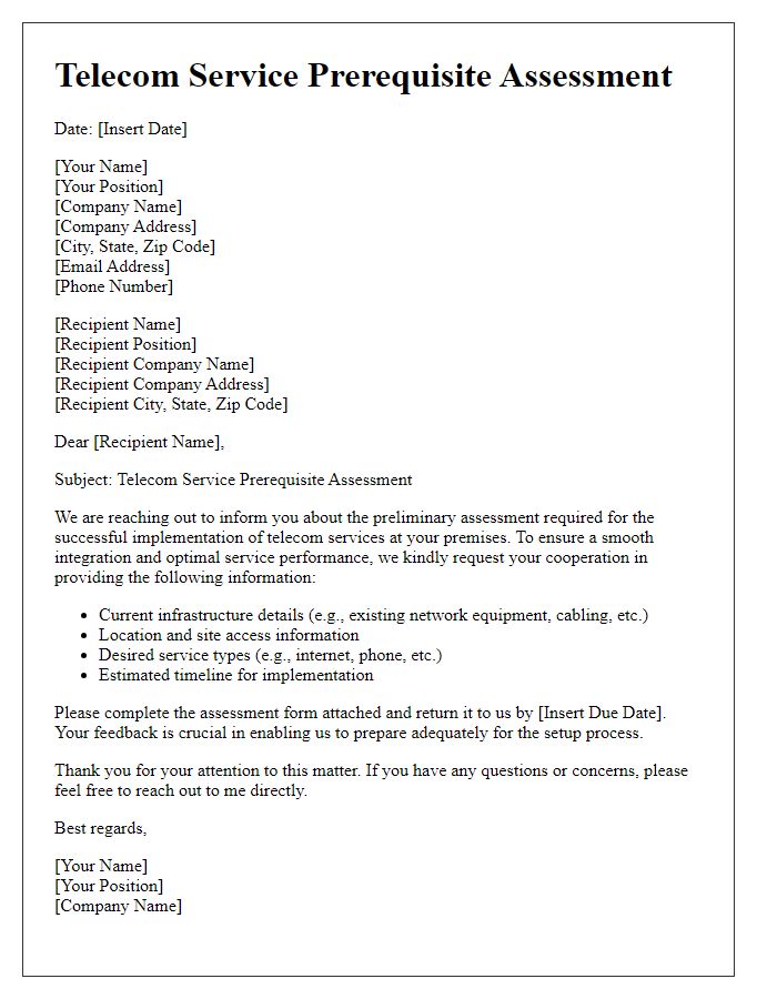 Letter template of telecom service prerequisite assessment.