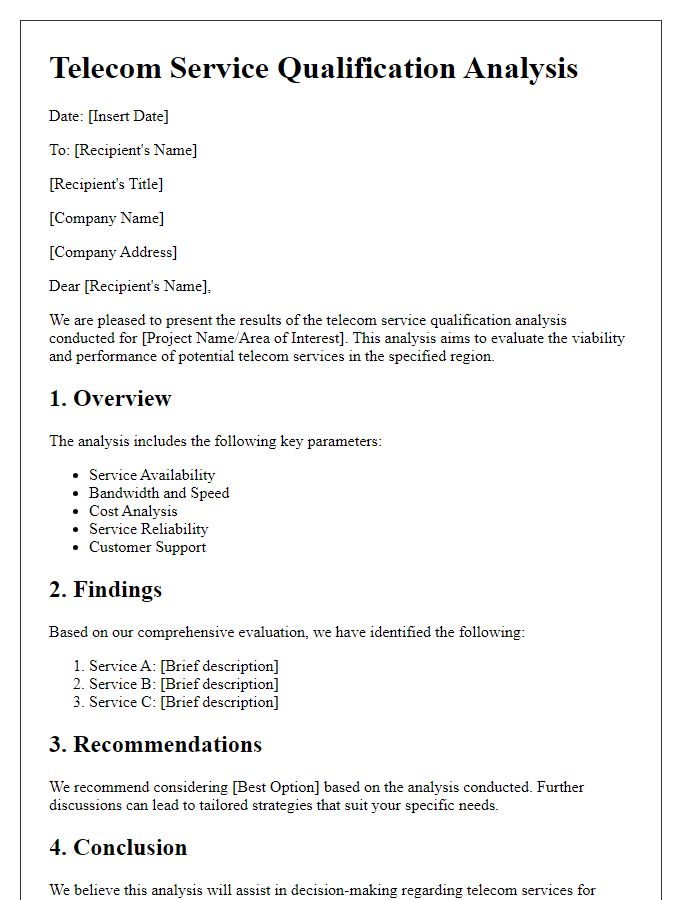 Letter template of telecom service qualification analysis.