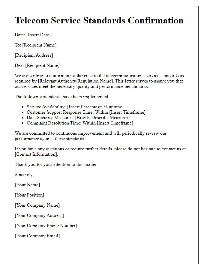 Letter template of telecom service standards confirmation.