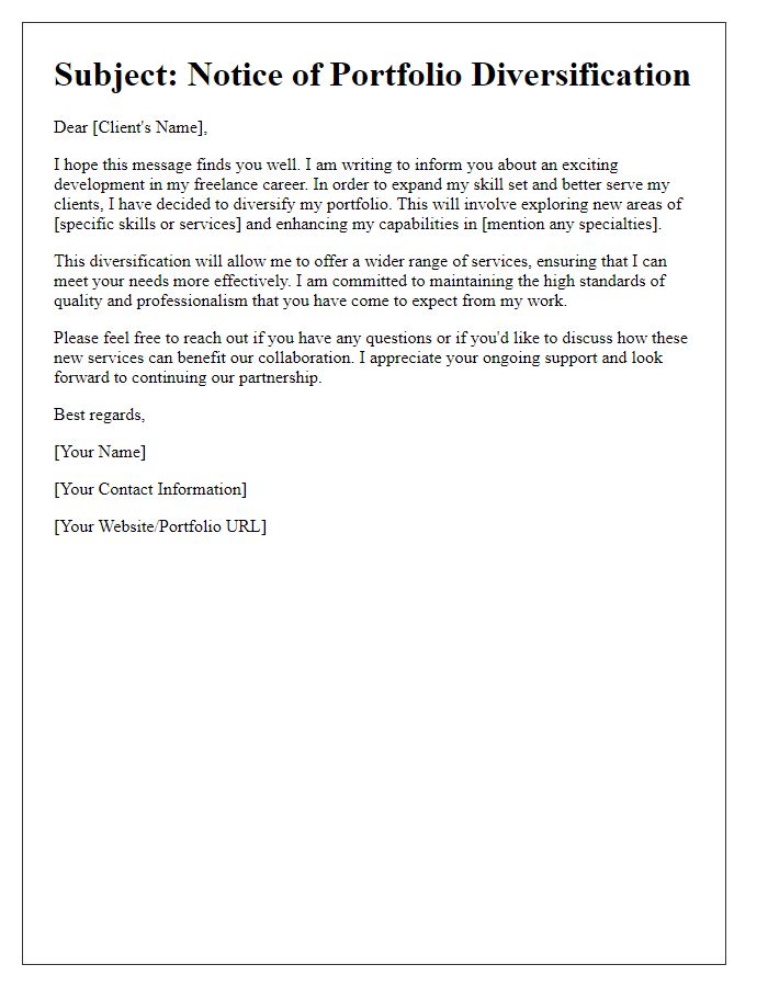 Letter template of freelance portfolio diversification notice