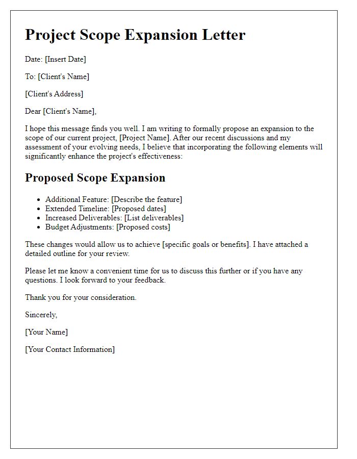 Letter template of freelance project scope expansion