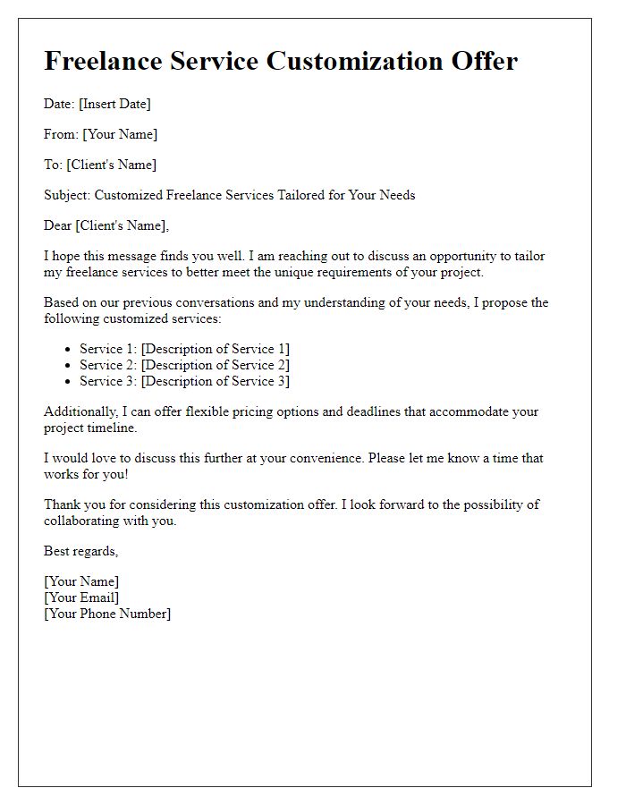 Letter template of freelance service customization offer