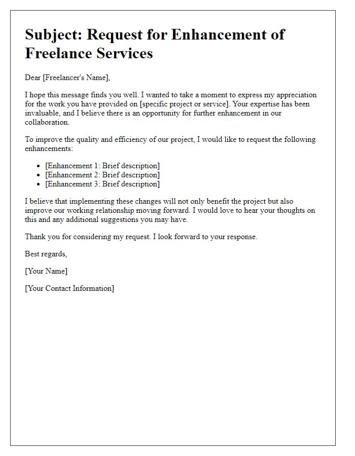 Letter template of freelance service enhancement request