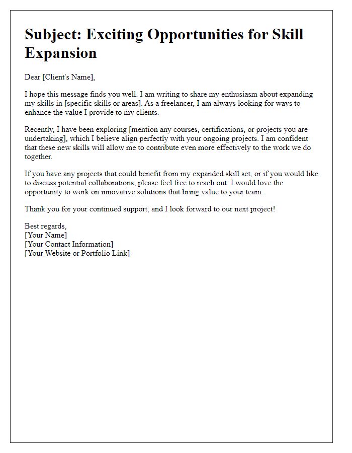 Letter template of freelance skills expansion communication