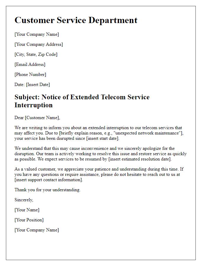 Letter template of extended telecom service interruption issue