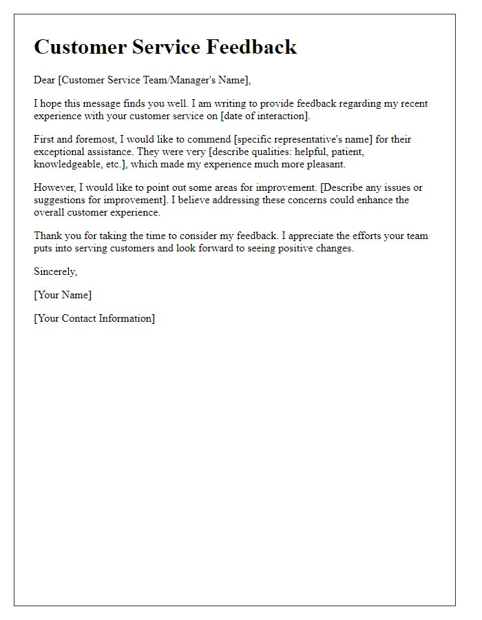 Letter template of telecom customer service feedback