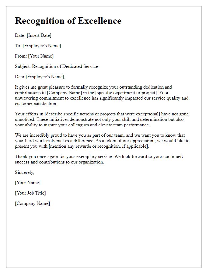 Letter template of telecom service recognition letter for dedicated employees.