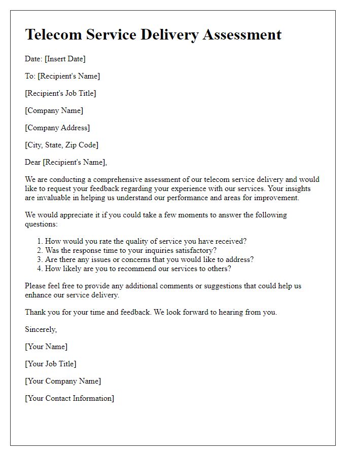 Letter template of telecom service delivery assessment