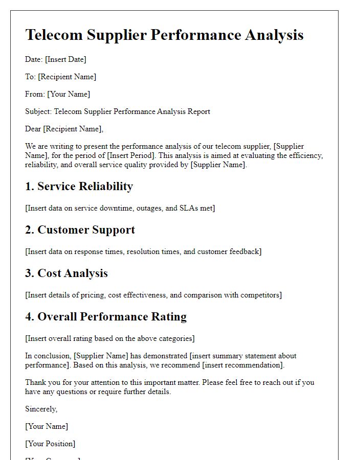 Letter template of telecom supplier performance analysis