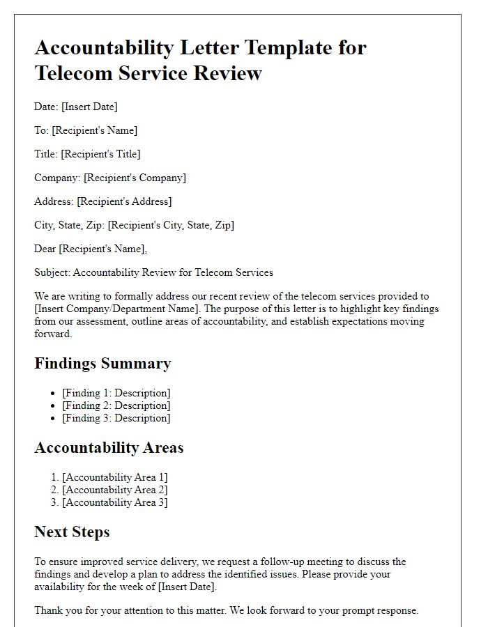 Letter template of accountability in telecom service review