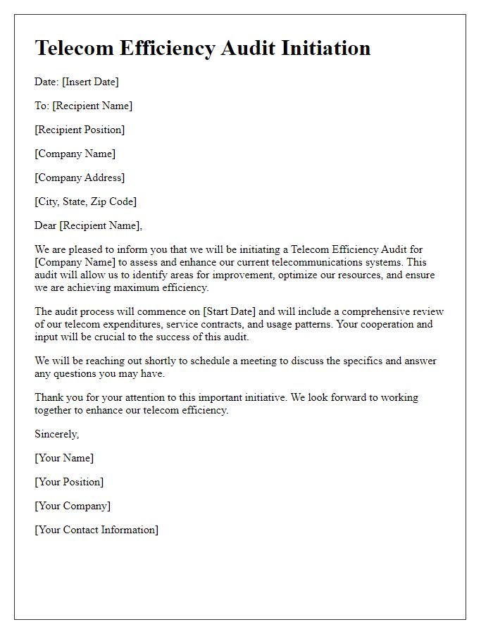 Letter template of telecom efficiency audit initiation