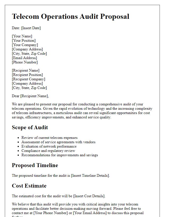 Letter template of telecom operations audit proposal