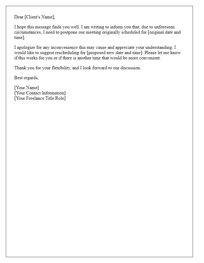 Letter template of freelance meeting postponement