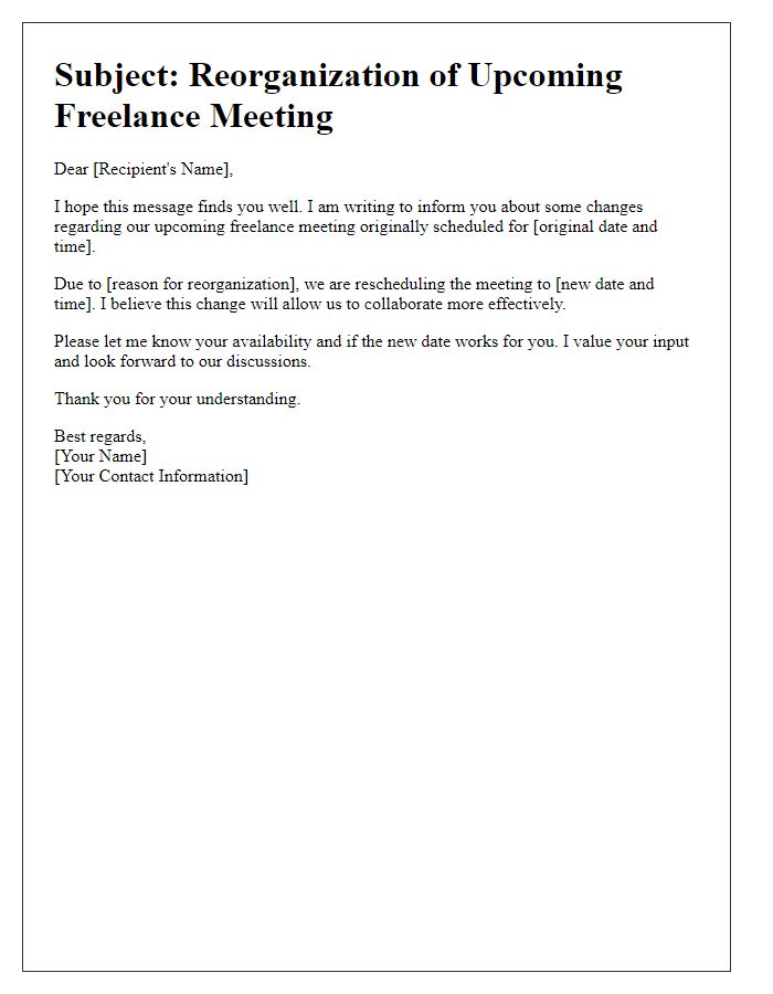 Letter template of freelance meeting reorganization