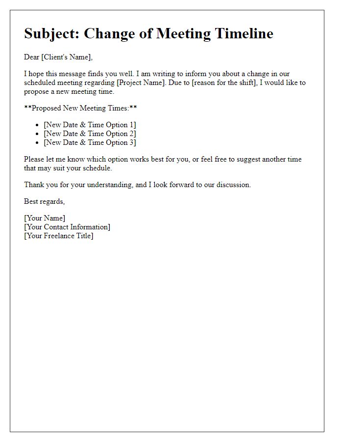 Letter template of freelance meeting timeline shift