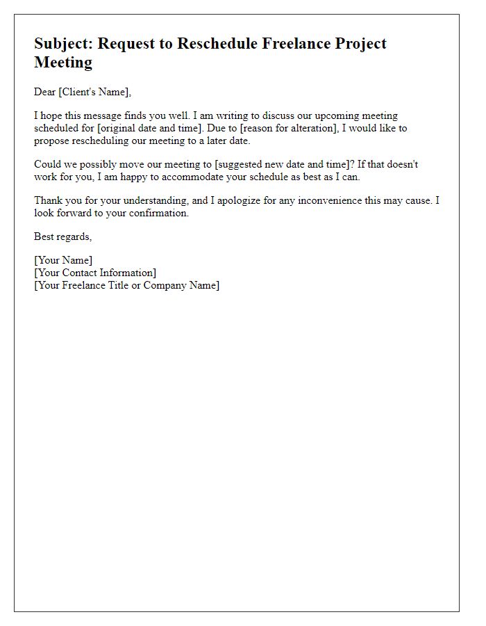 Letter template of freelance project meeting alteration