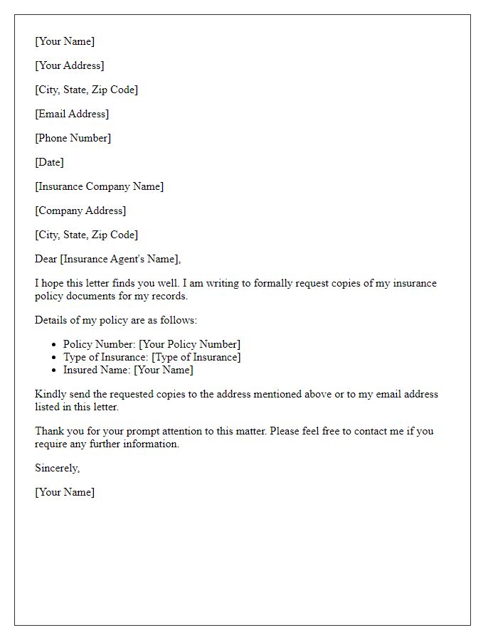 Letter template of order for insurance policy copies