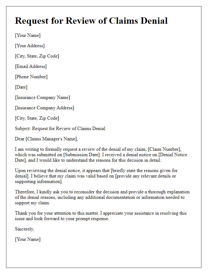 Letter template of request for review of claims denial reasons