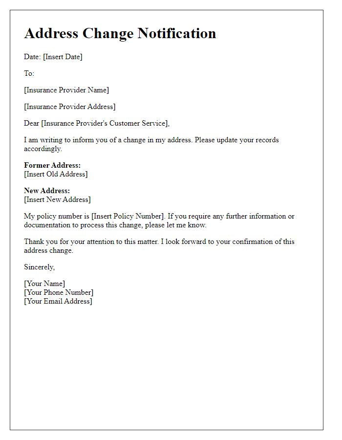 Letter template of address change notification for insurance provider