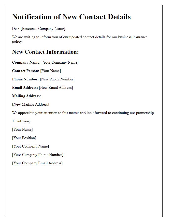 Letter template of new contact details for business insurance