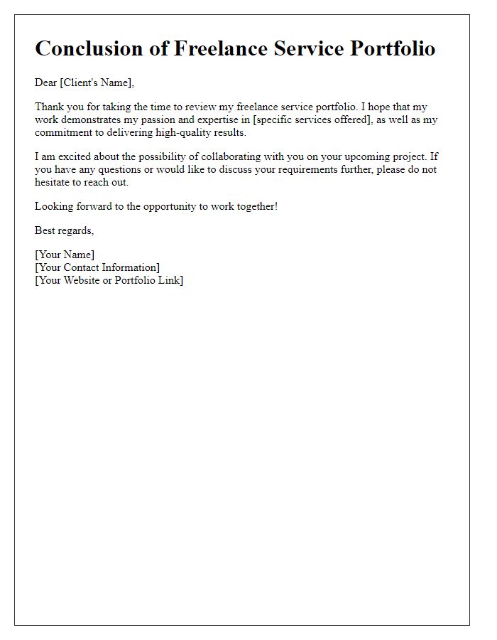 Letter template of freelance service portfolio conclusion