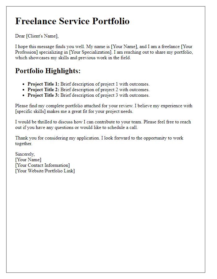 Letter template of freelance service portfolio examples