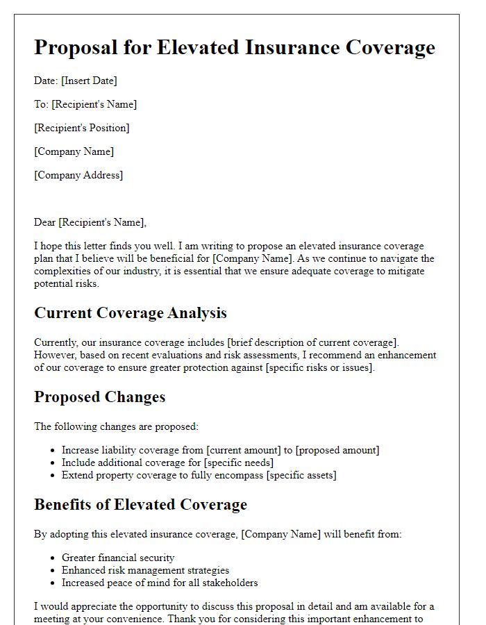 Letter template of proposal for elevated insurance coverage