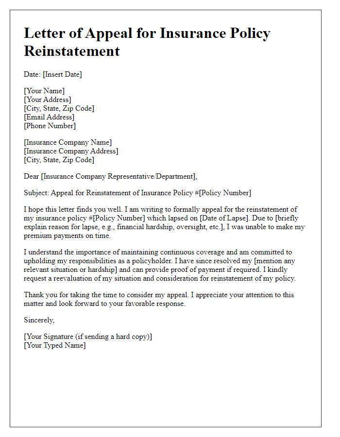 Letter template of Appeal for Insurance Policy Reinstatement