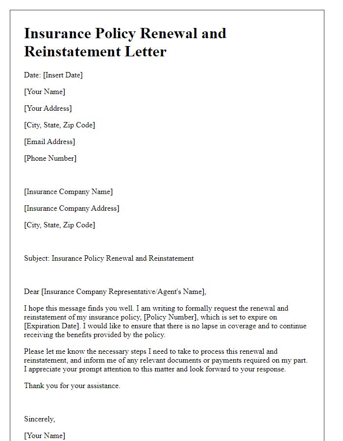 Letter template of Insurance Policy Renewal and Reinstatement