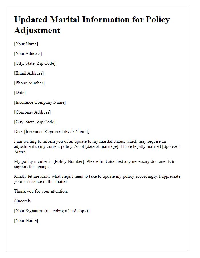 Letter template of updated marital information for policy adjustment