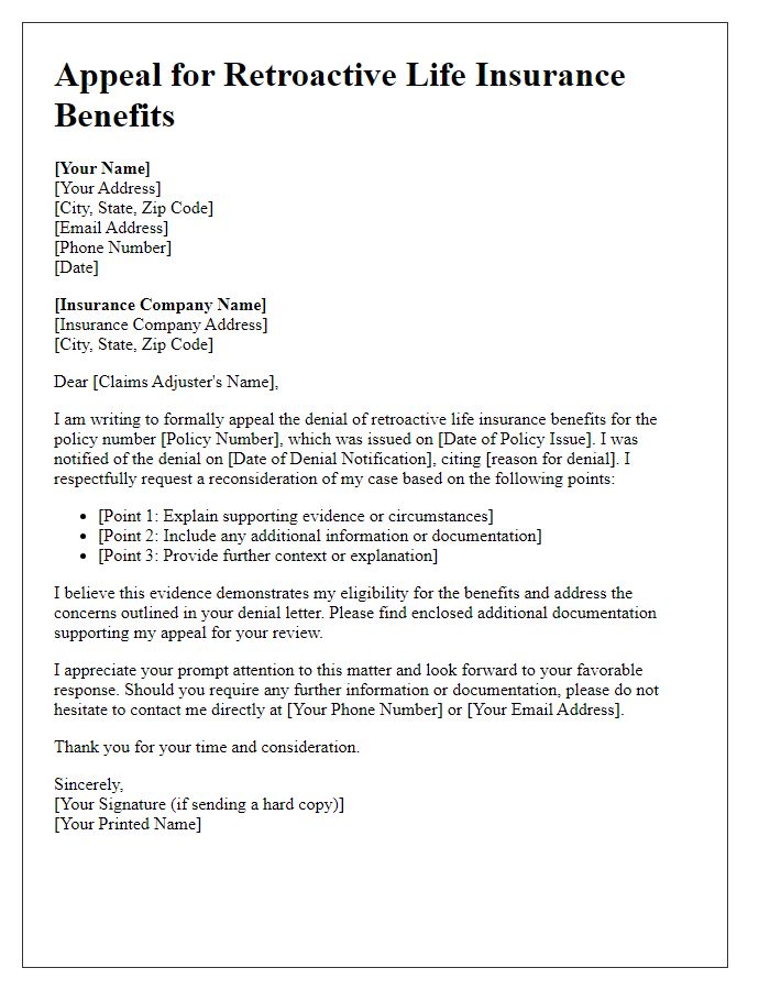 Letter template of appeal for retroactive life insurance benefits