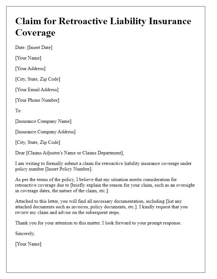 Letter template of claim for retroactive liability insurance coverage