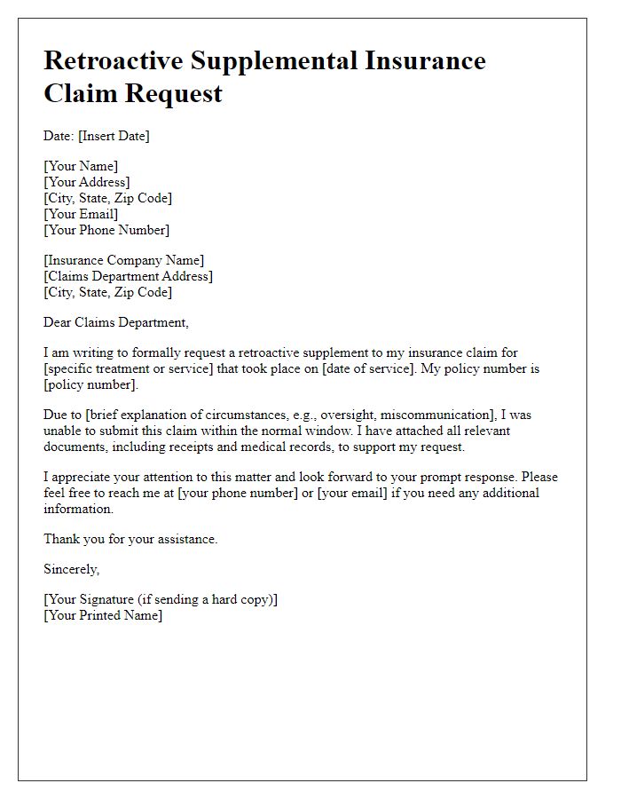 Letter template of correspondence for retroactive supplemental insurance claims